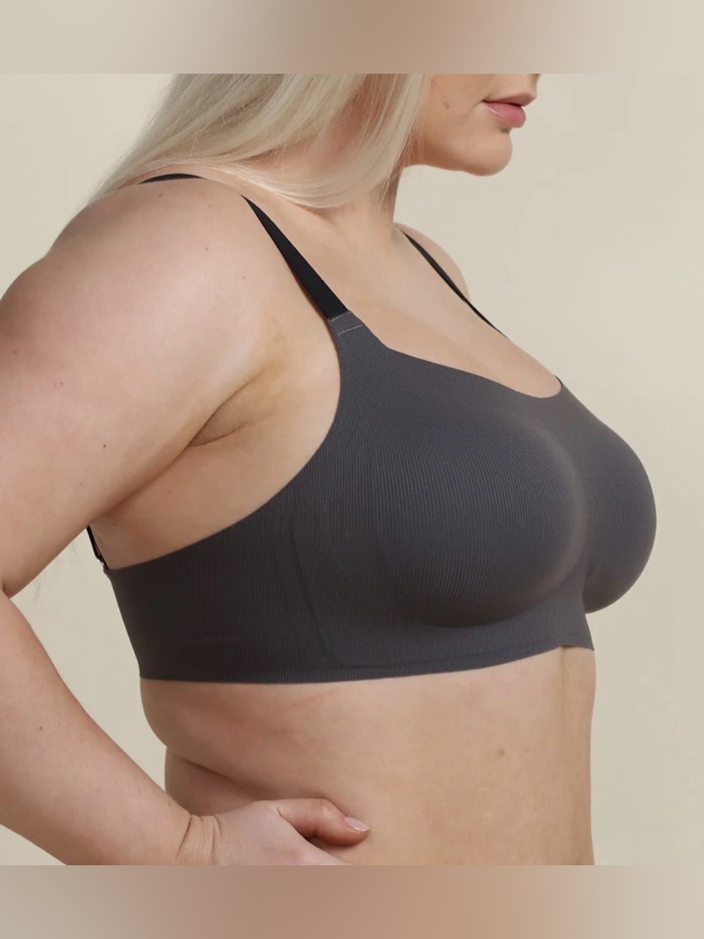 *Comfelie* Soft Breathable Bra with Stripe Texture in Dark Grey